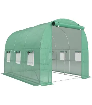 Invernadero de Exterior 2,8x2x1,9 m con Estantes Invernadero de Túnel con Puerta Enrollable 6 Ventanas de Malla Verde