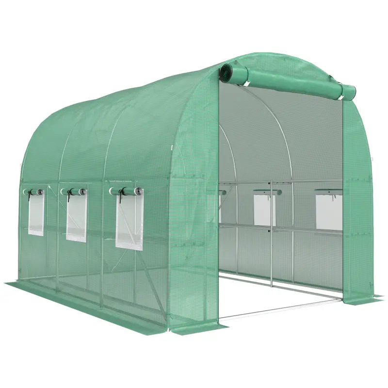 Invernadero de Exterior 2,8x2x1,9 m con Estantes Invernadero de Túnel con Puerta Enrollable 6 Ventanas de Malla Verde