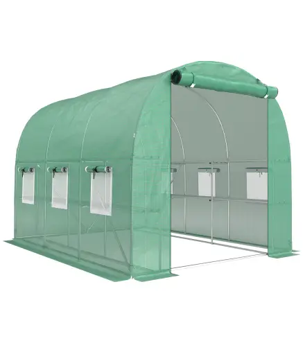 Invernadero de Exterior 2,8x2x1,9 m con Estantes Invernadero de Túnel con Puerta Enrollable 6 Ventanas de Malla Verde