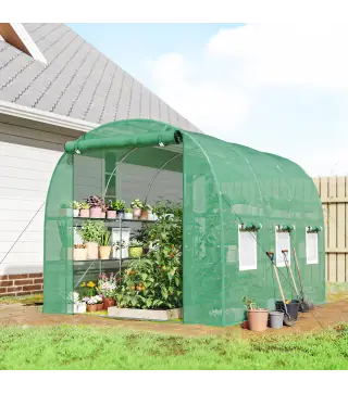 Invernadero de Exterior 2,8x2x1,9 m con Estantes Invernadero de Túnel con Puerta Enrollable 6 Ventanas de Malla Verde