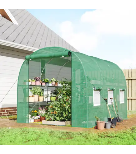 Invernadero de Exterior 2,8x2x1,9 m con Estantes Invernadero de Túnel con Puerta Enrollable 6 Ventanas de Malla Verde
