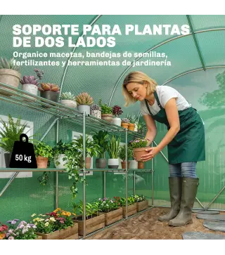 Invernadero de Exterior 2,8x2x1,9 m con Estantes Invernadero de Túnel con Puerta Enrollable 6 Ventanas de Malla Verde