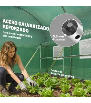 Invernadero de Exterior 2,8x2x1,9 m con Estantes Invernadero de Túnel con Puerta Enrollable 6 Ventanas de Malla Verde