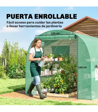 Invernadero de Exterior 2,8x2x1,9 m con Estantes Invernadero de Túnel con Puerta Enrollable 6 Ventanas de Malla Verde