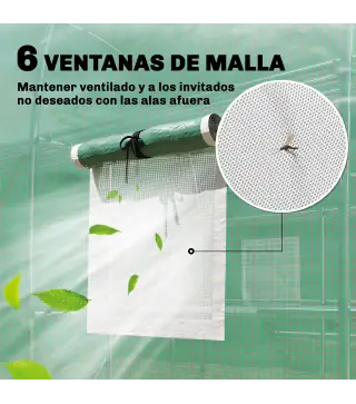 Invernadero de Exterior 2,8x2x1,9 m con Estantes Invernadero de Túnel con Puerta Enrollable 6 Ventanas de Malla Verde