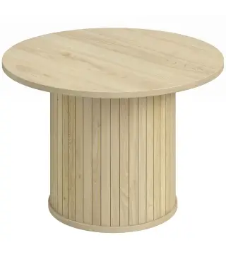 Mesa de Centro Redonda con Base de Columna con Listones para Sala de Estar Dormitorio Ø60x40 cm Natural