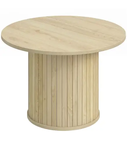 Mesa de Centro Redonda con Base de Columna con Listones para Sala de Estar Dormitorio Ø60x40 cm Natural