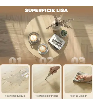 Mesa de Centro Redonda con Base de Columna con Listones para Sala de Estar Dormitorio Ø60x40 cm Natural