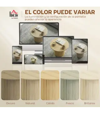 Mesa de Centro Redonda con Base de Columna con Listones para Sala de Estar Dormitorio Ø60x40 cm Natural