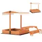 Arenero para Niños de Madera con Toldo Ajustable Mesa de Picnic con Bancos 6 Niños de 3-8 Años 184x110x120 cm Marrón