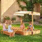 Arenero para Niños de Madera con Toldo Ajustable Mesa de Picnic con Bancos 6 Niños de 3-8 Años 184x110x120 cm Marrón