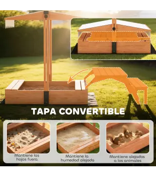 Arenero para Niños de Madera con Toldo Ajustable Mesa de Picnic con Bancos 6 Niños de 3-8 Años 184x110x120 cm Marrón