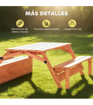 Arenero para Niños de Madera con Toldo Ajustable Mesa de Picnic con Bancos 6 Niños de 3-8 Años 184x110x120 cm Marrón