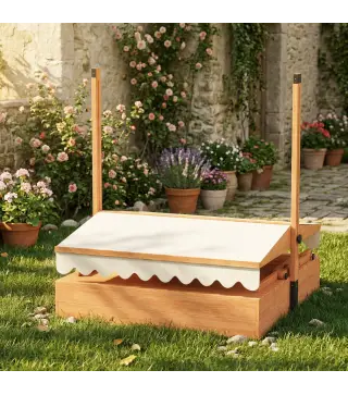 Arenero para Niños de Madera con Toldo Ajustable Mesa de Picnic con Bancos 6 Niños de 3-8 Años 184x110x120 cm Marrón