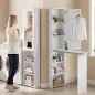 Mueble de Plancha con Espejo Tabla de Planchar Plegable 6 Compartimentos 2 Ganchos 107x35x174 cm Blanco