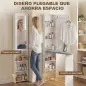 Mueble de Plancha con Espejo Tabla de Planchar Plegable 6 Compartimentos 2 Ganchos 107x35x174 cm Blanco