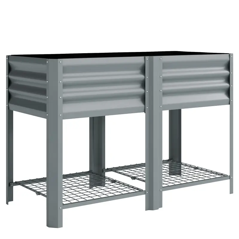 Huerto Urbano Elevado con Estante Inferior Mesa de Cultivo de Metal Galvanizado con Forro 120x55x80 cm Gris Plateado
