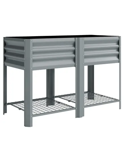Huerto Urbano Elevado con Estante Inferior Mesa de Cultivo de Metal Galvanizado con Forro 120x55x80 cm Gris Plateado