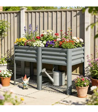 Huerto Urbano Elevado con Estante Inferior Mesa de Cultivo de Metal Galvanizado con Forro 120x55x80 cm Gris Plateado