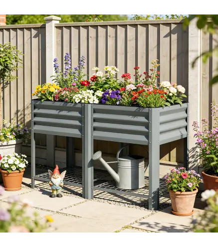 Huerto Urbano Elevado con Estante Inferior Mesa de Cultivo de Metal Galvanizado con Forro 120x55x80 cm Gris Plateado