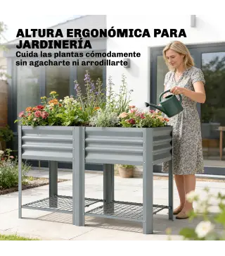Huerto Urbano Elevado con Estante Inferior Mesa de Cultivo de Metal Galvanizado con Forro 120x55x80 cm Gris Plateado
