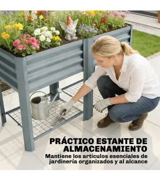 Huerto Urbano Elevado con Estante Inferior Mesa de Cultivo de Metal Galvanizado con Forro 120x55x80 cm Gris Plateado