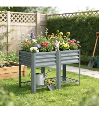 Huerto Urbano Elevado con Estante Inferior Mesa de Cultivo de Metal Galvanizado con Forro 120x55x80 cm Gris Plateado