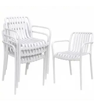 Juego de 4 Sillas de Jardín Exterior Apilables de PP con Respaldo Curvado Asiento de Listones 55x58,5x81,5 cm Blanco