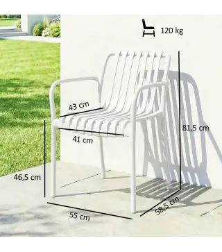 Juego de 4 Sillas de Jardín Exterior Apilables de PP con Respaldo Curvado Asiento de Listones 55x58,5x81,5 cm Blanco