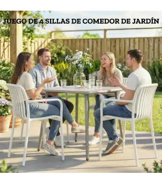 Juego de 4 Sillas de Jardín Exterior Apilables de PP con Respaldo Curvado Asiento de Listones 55x58,5x81,5 cm Blanco
