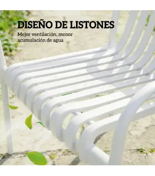 Juego de 4 Sillas de Jardín Exterior Apilables de PP con Respaldo Curvado Asiento de Listones 55x58,5x81,5 cm Blanco