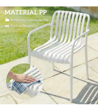 Juego de 4 Sillas de Jardín Exterior Apilables de PP con Respaldo Curvado Asiento de Listones 55x58,5x81,5 cm Blanco