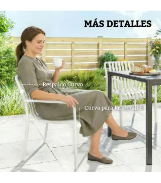 Juego de 4 Sillas de Jardín Exterior Apilables de PP con Respaldo Curvado Asiento de Listones 55x58,5x81,5 cm Blanco