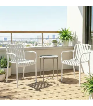 Juego de 4 Sillas de Jardín Exterior Apilables de PP con Respaldo Curvado Asiento de Listones 55x58,5x81,5 cm Blanco