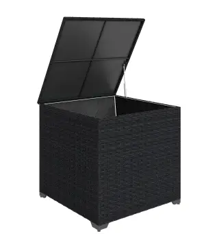 Baúl de Almacenaje Exterior de Ratán de 253L con Varilla Hidráulica Forro con Cremallera y Marco de Acero Negro