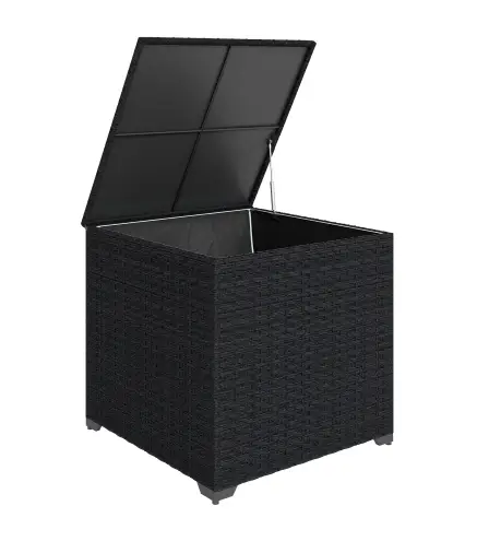 Baúl de Almacenaje Exterior de Ratán de 253L con Varilla Hidráulica Forro con Cremallera y Marco de Acero Negro