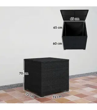 Baúl de Almacenaje Exterior de Ratán de 253L con Varilla Hidráulica Forro con Cremallera y Marco de Acero Negro