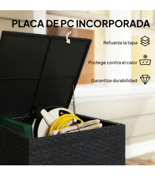 Baúl de Almacenaje Exterior de Ratán de 253L con Varilla Hidráulica Forro con Cremallera y Marco de Acero Negro