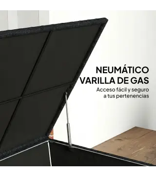 Baúl de Almacenaje Exterior de Ratán de 253L con Varilla Hidráulica Forro con Cremallera y Marco de Acero Negro