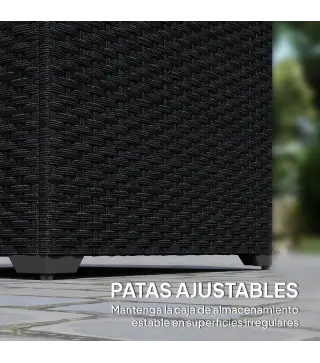 Baúl de Almacenaje Exterior de Ratán de 253L con Varilla Hidráulica Forro con Cremallera y Marco de Acero Negro