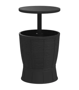 Mesa Nevera para Exterior 41 L 3 en 1 Cool Bar Mesa Auxiliar con Altura Ajustable Cubo de Hielo Tapa Elevable Negro
