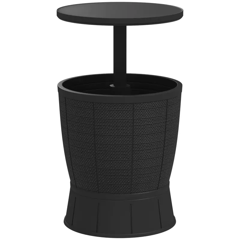 Mesa Nevera para Exterior 41 L 3 en 1 Cool Bar Mesa Auxiliar con Altura Ajustable Cubo de Hielo Tapa Elevable Negro