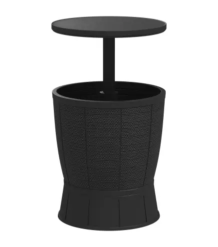 Mesa Nevera para Exterior 41 L 3 en 1 Cool Bar Mesa Auxiliar con Altura Ajustable Cubo de Hielo Tapa Elevable Negro