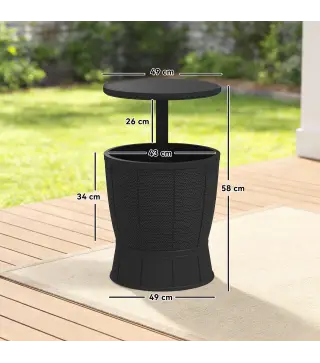 Mesa Nevera para Exterior 41 L 3 en 1 Cool Bar Mesa Auxiliar con Altura Ajustable Cubo de Hielo Tapa Elevable Negro