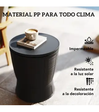 Mesa Nevera para Exterior 41 L 3 en 1 Cool Bar Mesa Auxiliar con Altura Ajustable Cubo de Hielo Tapa Elevable Negro