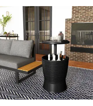 Mesa Nevera para Exterior 41 L 3 en 1 Cool Bar Mesa Auxiliar con Altura Ajustable Cubo de Hielo Tapa Elevable Negro