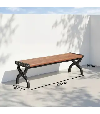 Banco de Jardín Exterior de 2 Plazas Banco Exterior con Estructura Metálica y Asiento Listonado 124x39x39 cm Marrón