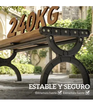 Banco de Jardín Exterior de 2 Plazas Banco Exterior con Estructura Metálica y Asiento Listonado 124x39x39 cm Marrón