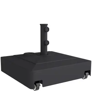 Base para Sombrilla Cuadrada con Ruedas para Sombrilla de Postes Ø35/38/48 mm, Rellenable Arena 61kg o Agua 40kg Negro