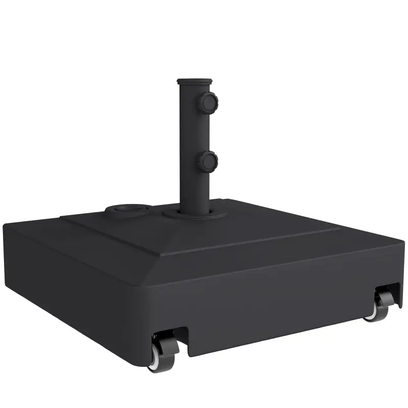 Base para Sombrilla Cuadrada con Ruedas para Sombrilla de Postes Ø35/38/48 mm, Rellenable Arena 61kg o Agua 40kg Negro